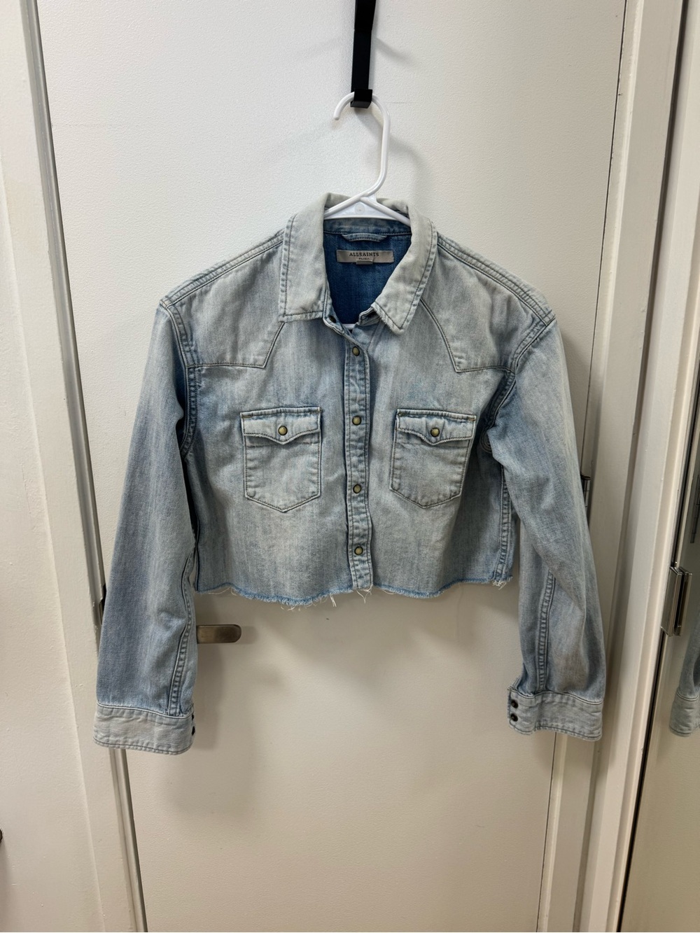 All Saints Light Wash Cropped Denim Jacket